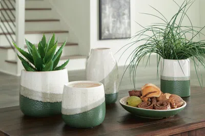Ashley Gentset Ceramic Accessory Set (set Of 5) In Green/cream
