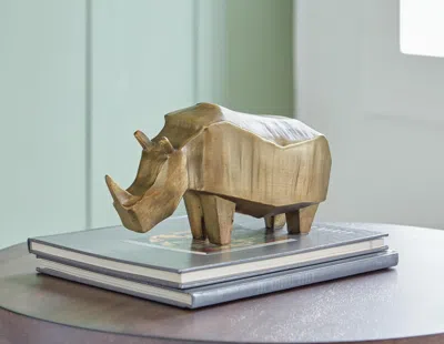 Ashley Gentwell Rhino Sculpture In Antique Gold Finish