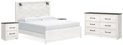 Ashley Gerridan King Panel Bed With Dresser And 2 Nightstands In White/gray