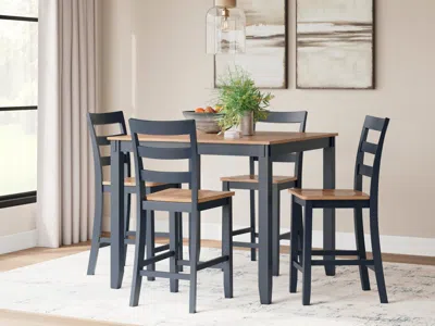 Ashley Gesthaven Dining Table And 4 Bar Stools In Natural/blue