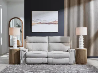 Ashley Grafton Pike 2-piece Dual Power Reclining Modular Loveseat In Pearl/ash