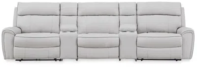 Ashley Grafton Pike 5-piece Dual Power Reclining Modular Sectional With Consoles And 2 Seats In Pearl/ash