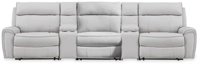 Ashley Grafton Pike 5-piece Dual Power Reclining Modular Sectional With Consoles And 3 Seats In Pearl/ash