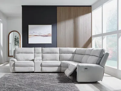 Ashley Grafton Pike 6-piece Dual Power Reclining Sectional With Console In Pearl/ash