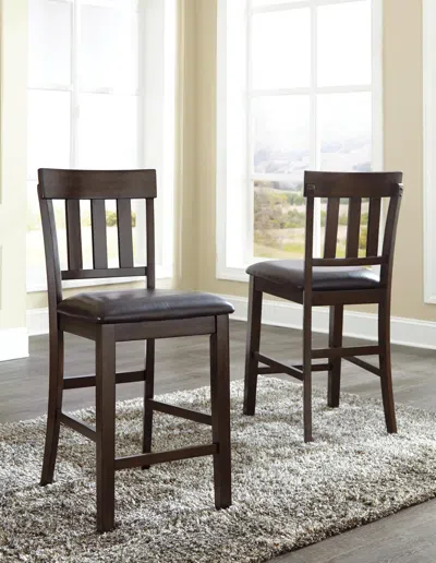 Ashley Haddigan Counter Height Bar Stool Leather In Dark Brown