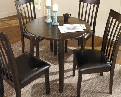 Ashley Hammis Round Drop Leaf 22"-36" Extendable Dining Table In Dark Brown