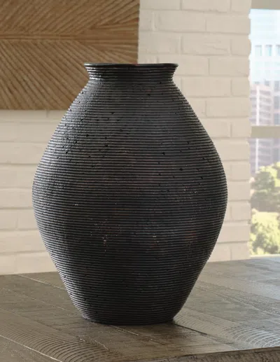 Ashley Hannela Polyresin Vase In Antique Brown