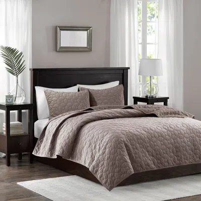 Ashley Harper Full/queen 3 Piece Velvet Quilt Set In Taupe