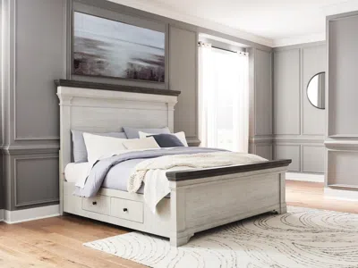 Ashley Havalance California King Panel Storage Bed In White/gray