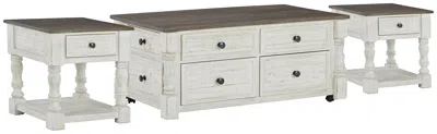 Ashley Havalance Coffee Table With 2 End Tables In White/gray