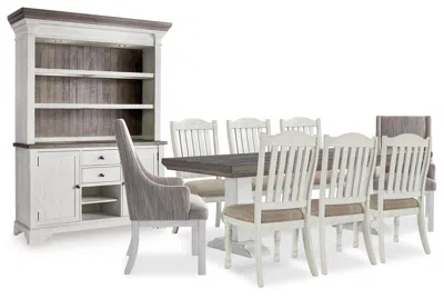 Ashley Havalance Dining Table And 8 Chairs With Storage In White/gray