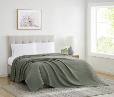 Ashley Heritage Cotton Waffle King Blanket In Green