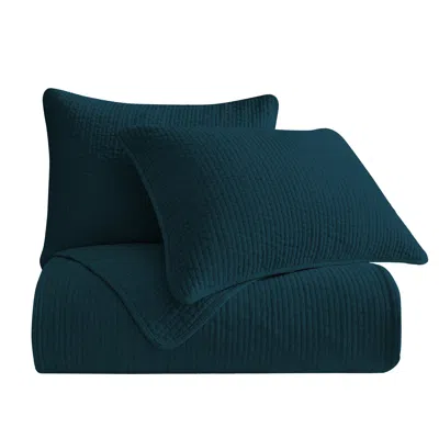 Ashley Hiend Accents Stonewashed 3-piece King Quilt Set In Deep Blue