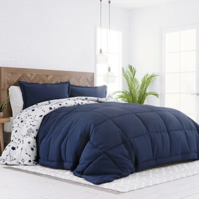Ashley Home Collection Forget Me Not Premium Down Alternative 3-piece King Comforter Set In Navy