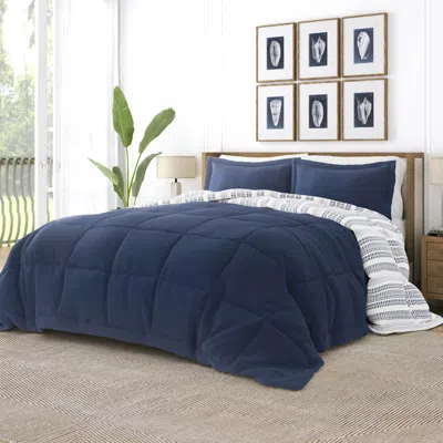 Ashley Home Collection Premium Down Alternative Farmhouse Dreams Reversible Twin Comforter Set In Navy