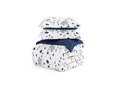 Ashley Home Collection Premium Down Alternative Forget Me Not Reversible Twin Comforter Set In Navy
