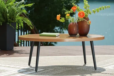 Ashley Horizon Hall Outdoor Coffee Table In Two-tone Brown