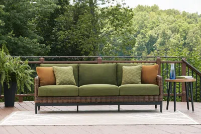 Ashley Horizon Hall Outdoor Sofa With Cushion In Brown/green