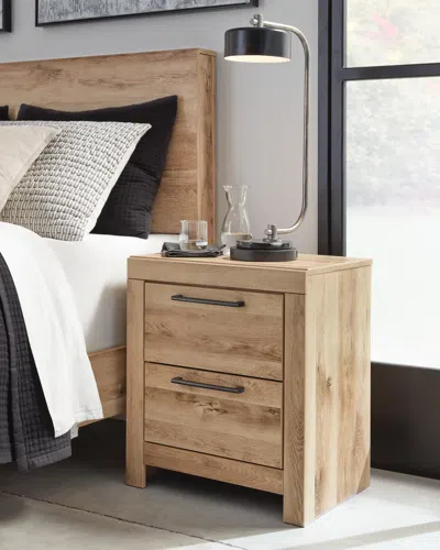 Ashley Hyanna 22" 2 Drawer Charging Nightstand In Tan Brown