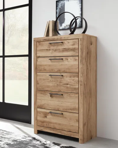 Ashley Hyanna 5 Drawer Chest Of Drawers In Tan Brown