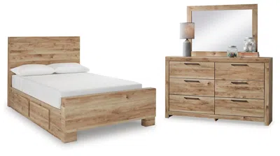Ashley Hyanna Full Panel Bed With Storage Mirrored Dresser In Tan Brown