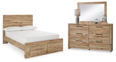 Ashley Hyanna Full Panel Storage Bed With Mirrored Dresser In Tan Brown