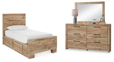 Ashley Hyanna Twin Panel Bed With Storage Mirrored Dresser In Tan Brown