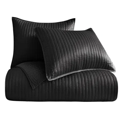 Ashley Indigo Hill Satin Channel 3-piece King Quilt Set In Black