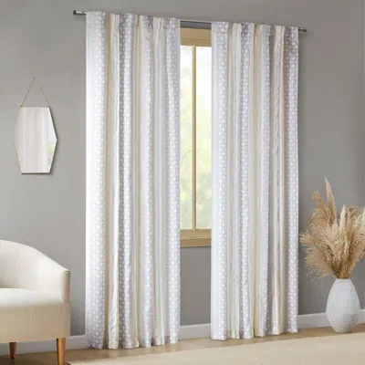 Ashley Ink+ivy Ebby 84" Curtain (set Of 2) In White/taupe