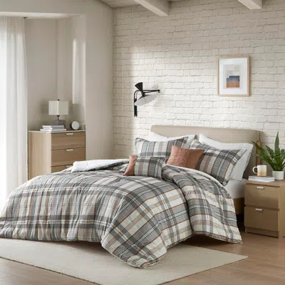 Ashley Intelligent Design Plaid Full/queen Comforter Set In Tan/gray
