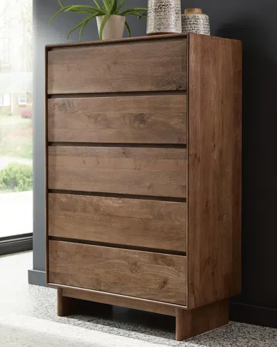 Ashley Isanti 5 Drawer Chest Of Drawers In Light Brown