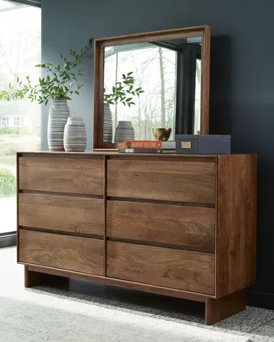 Ashley Isanti 6 Drawer Dresser And Mirror In Light Brown