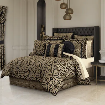 Ashley J. Queen New York Bolero 4 Piece Comforter Set In Black