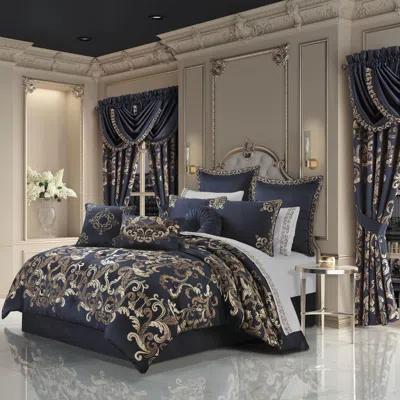 Ashley J. Queen New York Caruso 4 Piece King Comforter Set In Royal Blue