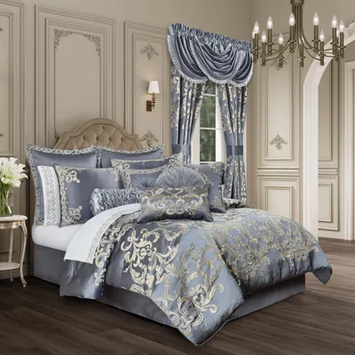 Ashley J. Queen New York Dicaprio 4 Piece Comforter Set In Powder Blue