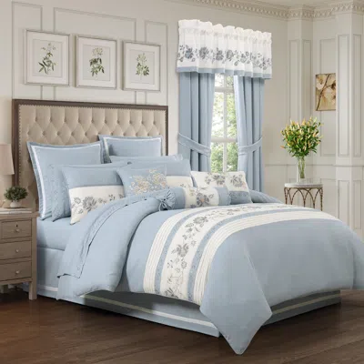 Ashley J. Queen New York Garden Bloom 4 Piece Comforter Set In Chambray