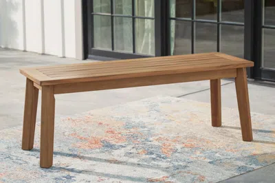 Ashley Janiyah Outdoor Dining Bench In Light Brown