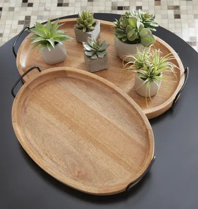 Ashley Jocelyne Tray (set Of 2) In Brown/black