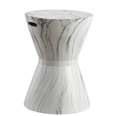 Ashley Jonathan Y African Drum 17.3" Ceramic Garden Stool In White Marble