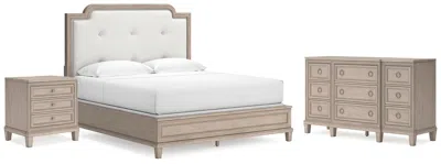 Ashley Jorlaina King Upholstered Panel Bed With Dresser And Nightstand In Light Grayish Brown
