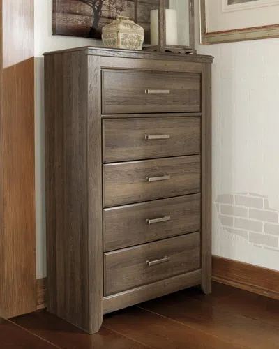 Ashley Juararo 5 Drawer Chest Of Drawers In Dark Brown