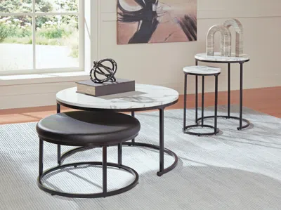 Ashley Jusmour Table (set Of 4) Leather In Black/white