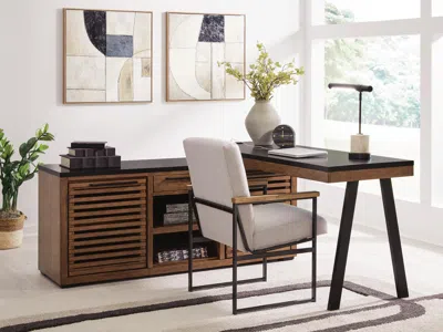 Ashley Kallari Credenza With Desk Return In Warm Brown/black