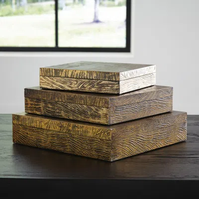 Ashley Keldy Box (set Of 3) In Antique Brass Finish
