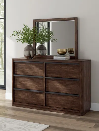 Ashley Kendamor 6 Drawer Dresser And Mirror In Dark Brown