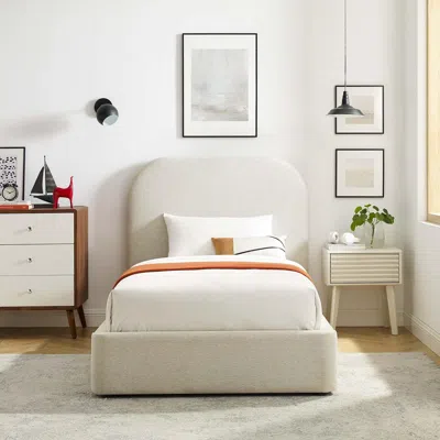Ashley Keynote Upholstered Fabric Curved Twin Platform Bed In Ivory