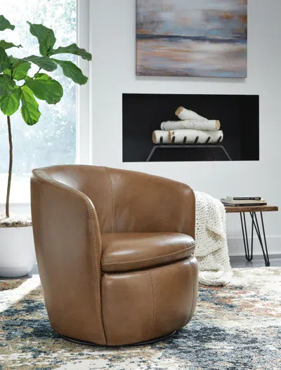 Ashley Kierreys Leather Swivel Chair Leather In Caramel