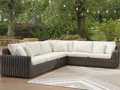 Ashley Kimora 4-piece Outdoor Sectional In Beige/dark Brown