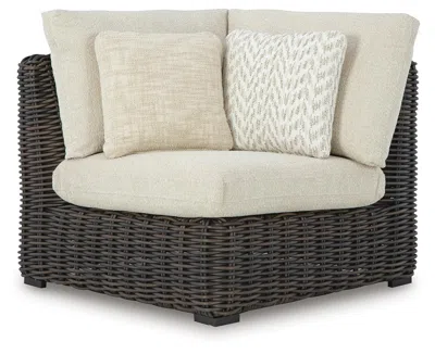 Ashley Kimora Outdoor Corner Chair With Cushion In Beige/dark Brown