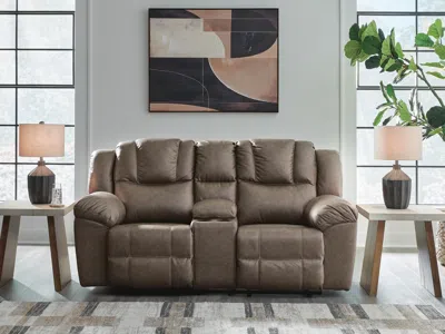 Ashley Knoxlee Manual Reclining Loveseat With Console In Driftwood